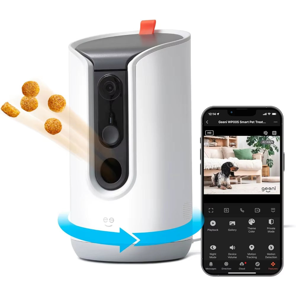 Pet Treat Dispenser with Camera - 2K HD Wifi Enabled, Dog and Cat Automatic Smart Feeder, Two-Way Audio, Night Vision, Auto-Fol