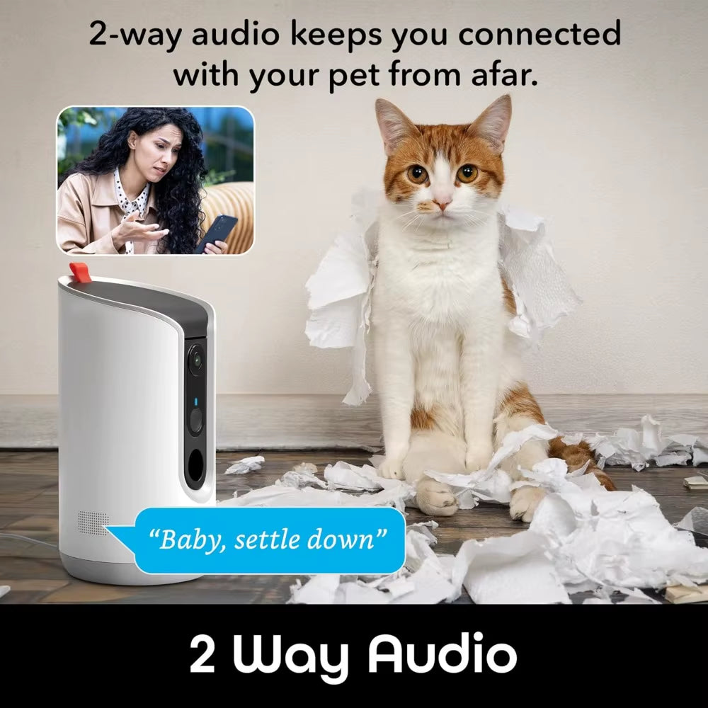 Pet Treat Dispenser with Camera - 2K HD Wifi Enabled, Dog and Cat Automatic Smart Feeder, Two-Way Audio, Night Vision, Auto-Fol