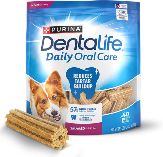 Daily Oral Care Dog Treats for Small and Medium Dogs, Chewy Dental Treat to Freshen Breath and Fight Tartar, Chicken Flavor, 28.5 Oz., 40 Chews - 40 Ct. Pouch