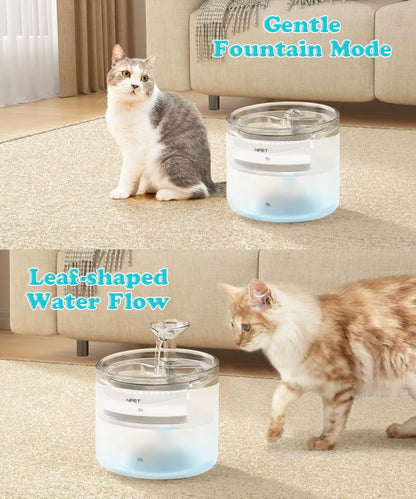 WF100 Cat Water Fountain, 54Oz/1.6L Automatic Pet Fountain Cat Water Dispenser with 2 Flow Modes, Light Quiet Pump for Cats