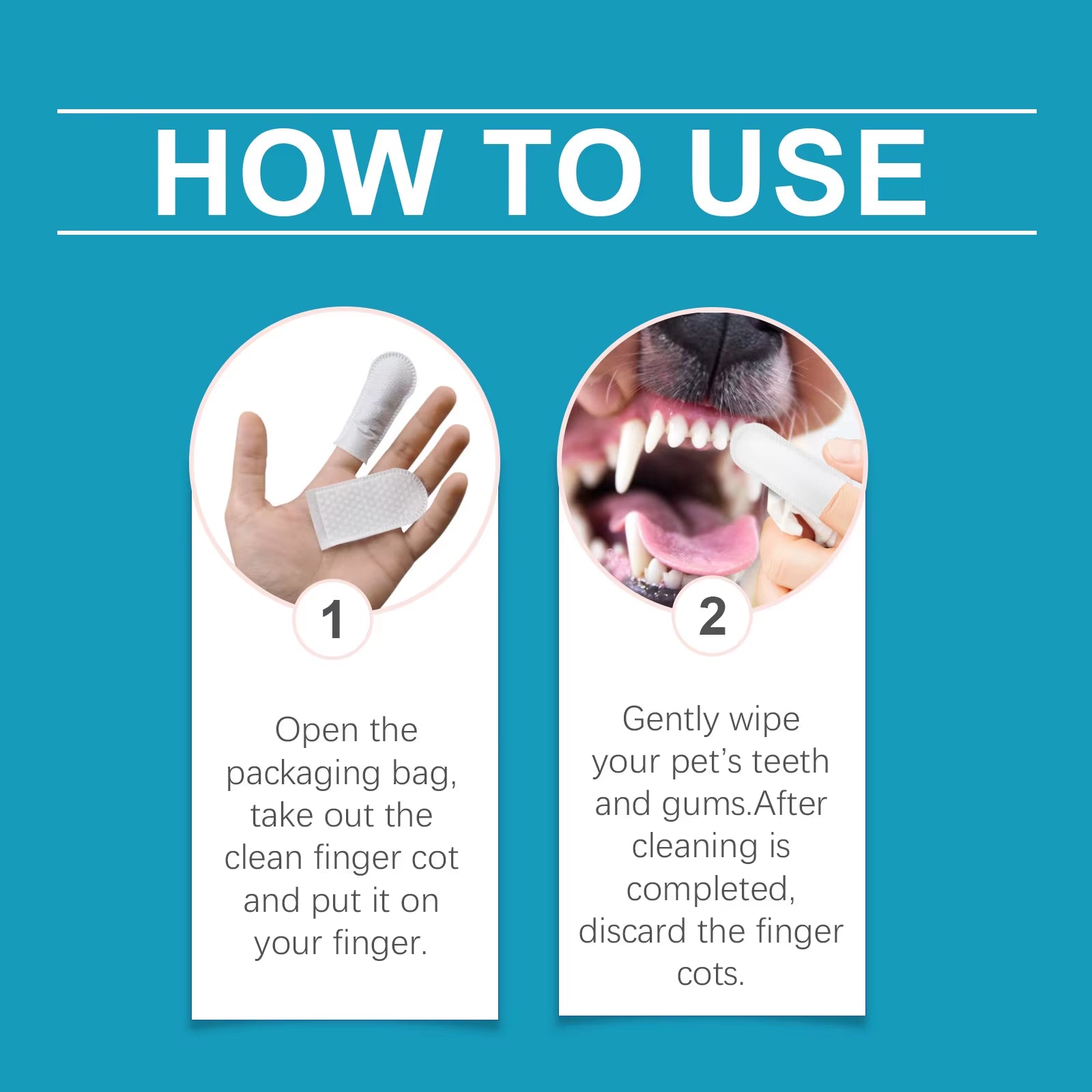 Pet Dental Cleaning Wipes for Cats and Dogs Natural Eliminator Bad Breath Cleaning Stains Pet Dental Finger Wet Wipes