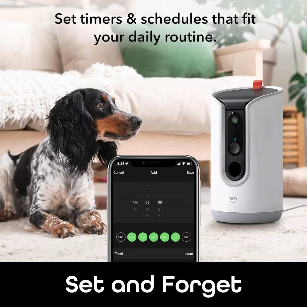 Pet Treat Dispenser with Camera - 2K HD Wifi Enabled, Dog and Cat Automatic Smart Feeder, Two-Way Audio, Night Vision, Auto-Fol