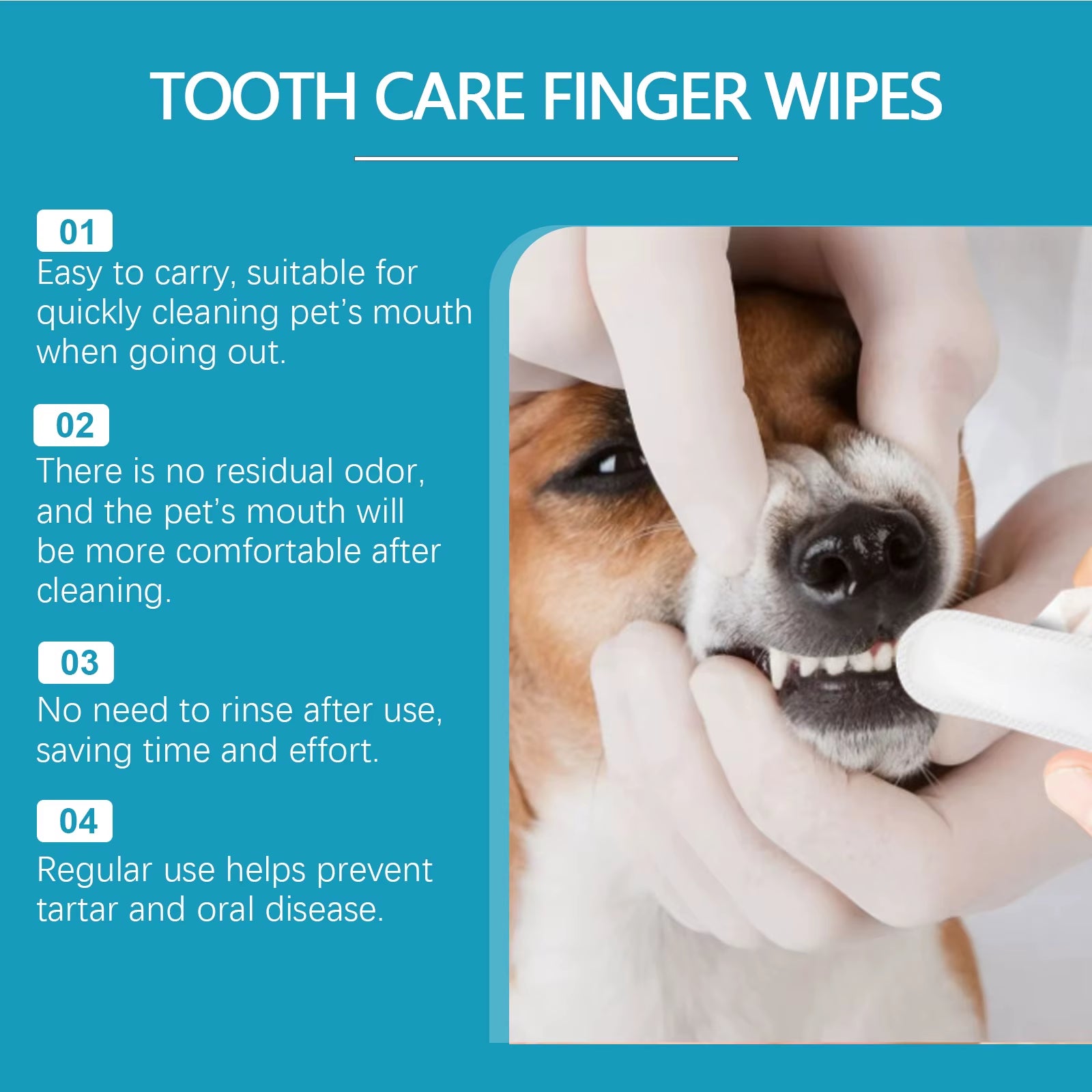 Pet Dental Cleaning Wipes for Cats and Dogs Natural Eliminator Bad Breath Cleaning Stains Pet Dental Finger Wet Wipes