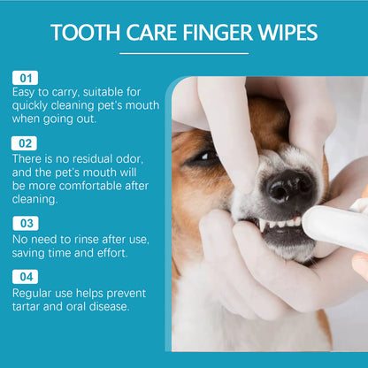 Pet Dental Cleaning Wipes for Cats and Dogs Natural Eliminator Bad Breath Cleaning Stains Pet Dental Finger Wet Wipes