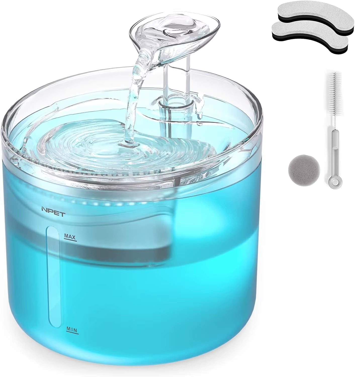 WF100 Cat Water Fountain, 54Oz/1.6L Automatic Pet Fountain Cat Water Dispenser with 2 Flow Modes, Light Quiet Pump for Cats