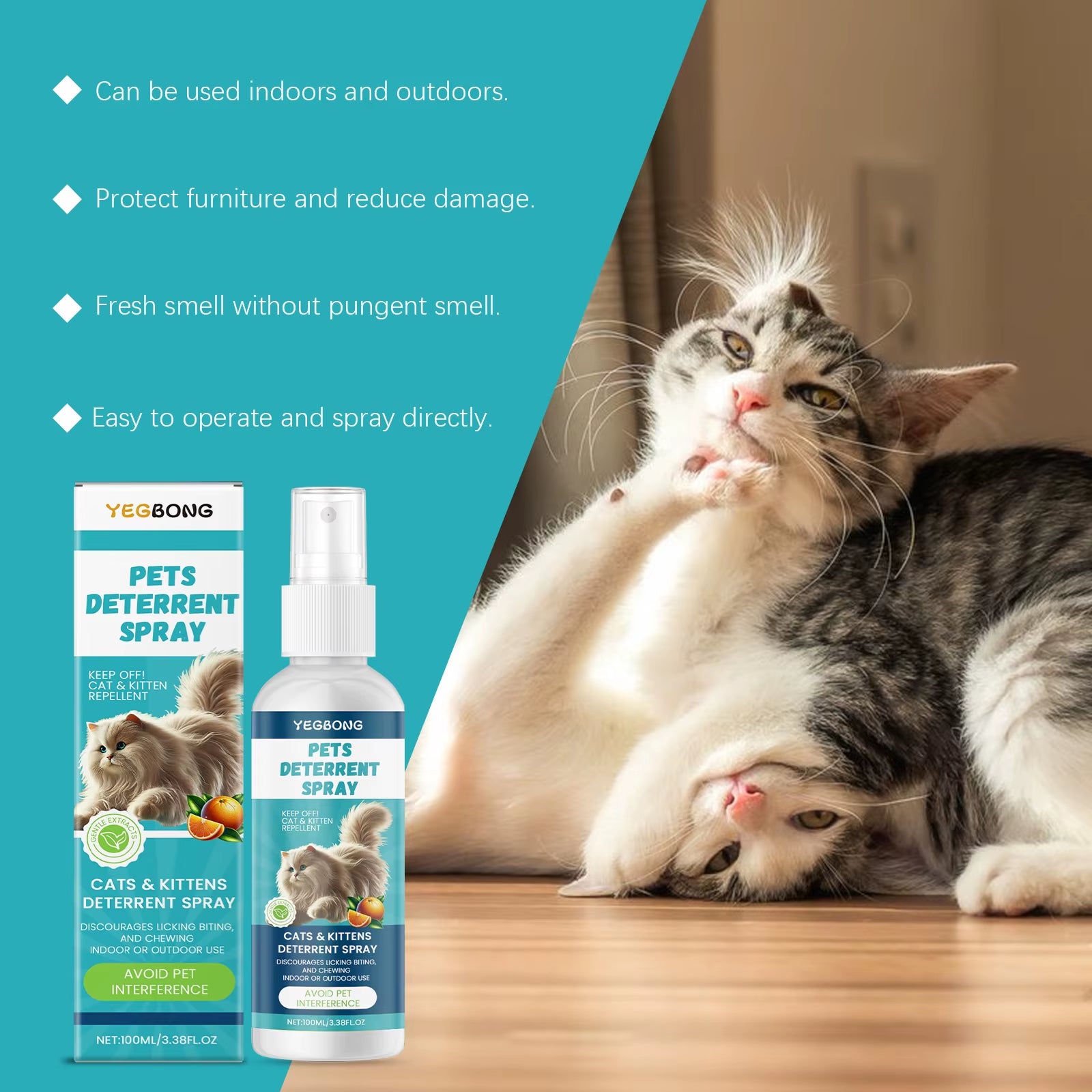 Cat Deterrent Spray Protect Fabric Furniture Calming Kitty and Cats Portable Non-Irritating Smell Convenient Cat Care