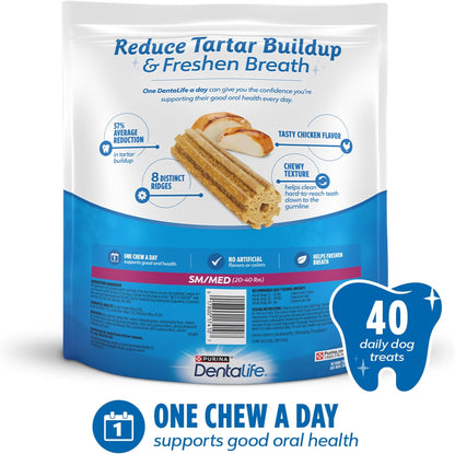 Daily Oral Care Dog Treats for Small and Medium Dogs, Chewy Dental Treat to Freshen Breath and Fight Tartar, Chicken Flavor, 28.5 Oz., 40 Chews - 40 Ct. Pouch