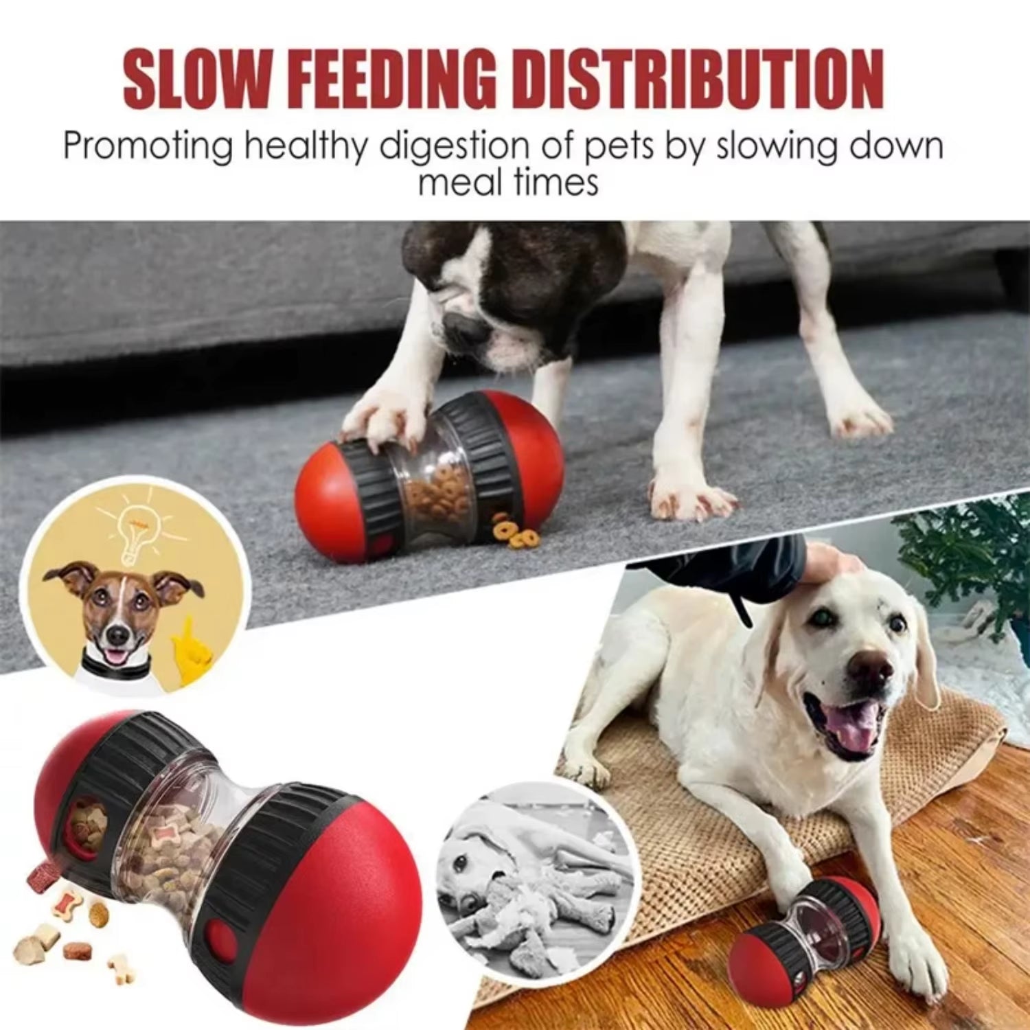 Dog Slow Feeder Ball Bite-Resistant Toy Food Dispenser Bowl Treat Mental Stimulation Enrichment BPA Free Food Grade Pet Supplies