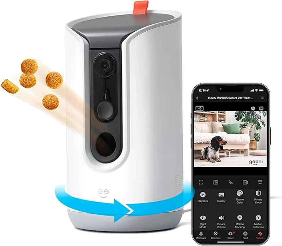 Pet Treat Dispenser with Camera - 2K HD Wifi Enabled, Dog and Cat Automatic Smart Feeder, Two-Way Audio, Night Vision, Auto-Fol