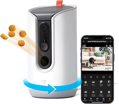 Pet Treat Dispenser with Camera - 2K HD Wifi Enabled, Dog and Cat Automatic Smart Feeder, Two-Way Audio, Night Vision, Auto-Fol
